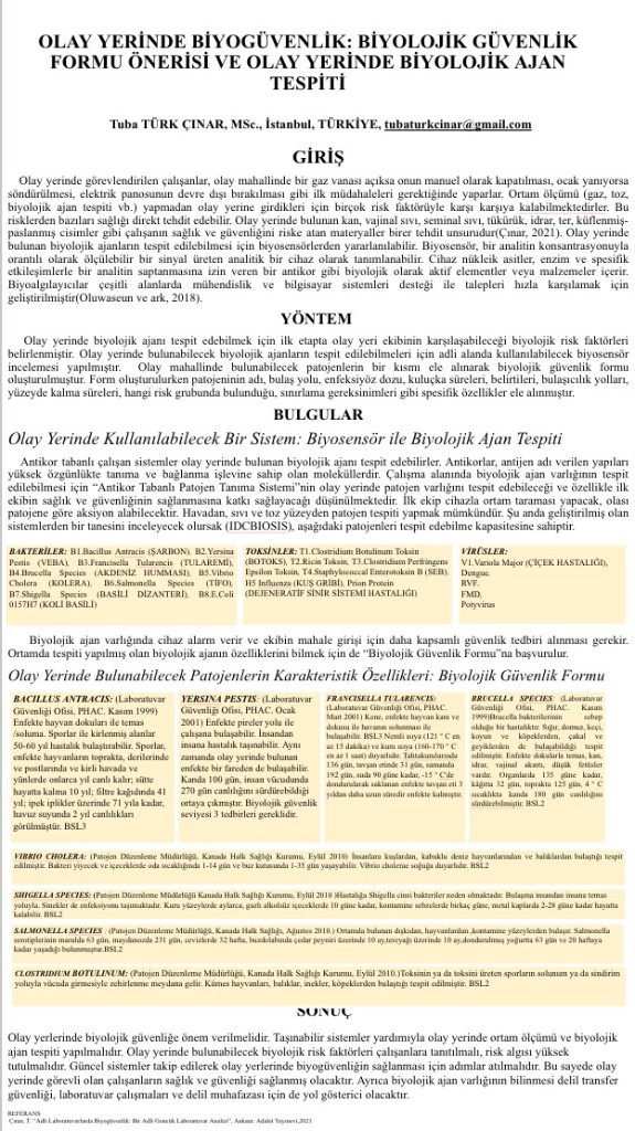 Olay yerinde biyogüvenlik ve biyolojik güvenlik formu önerisi posteri