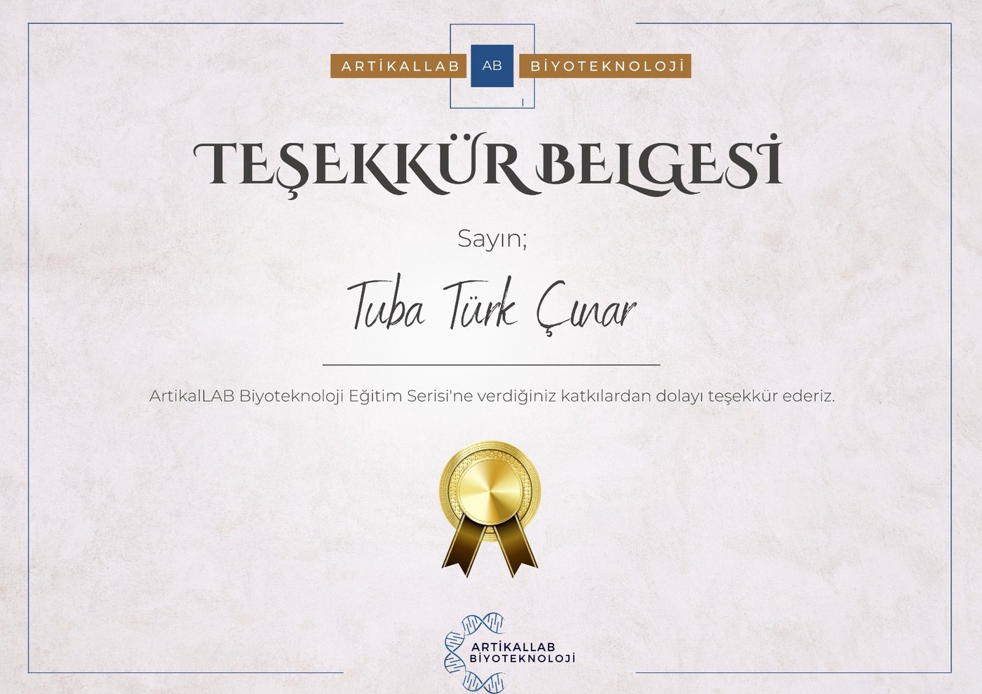 ArtikalLAB teşekkür belgesi